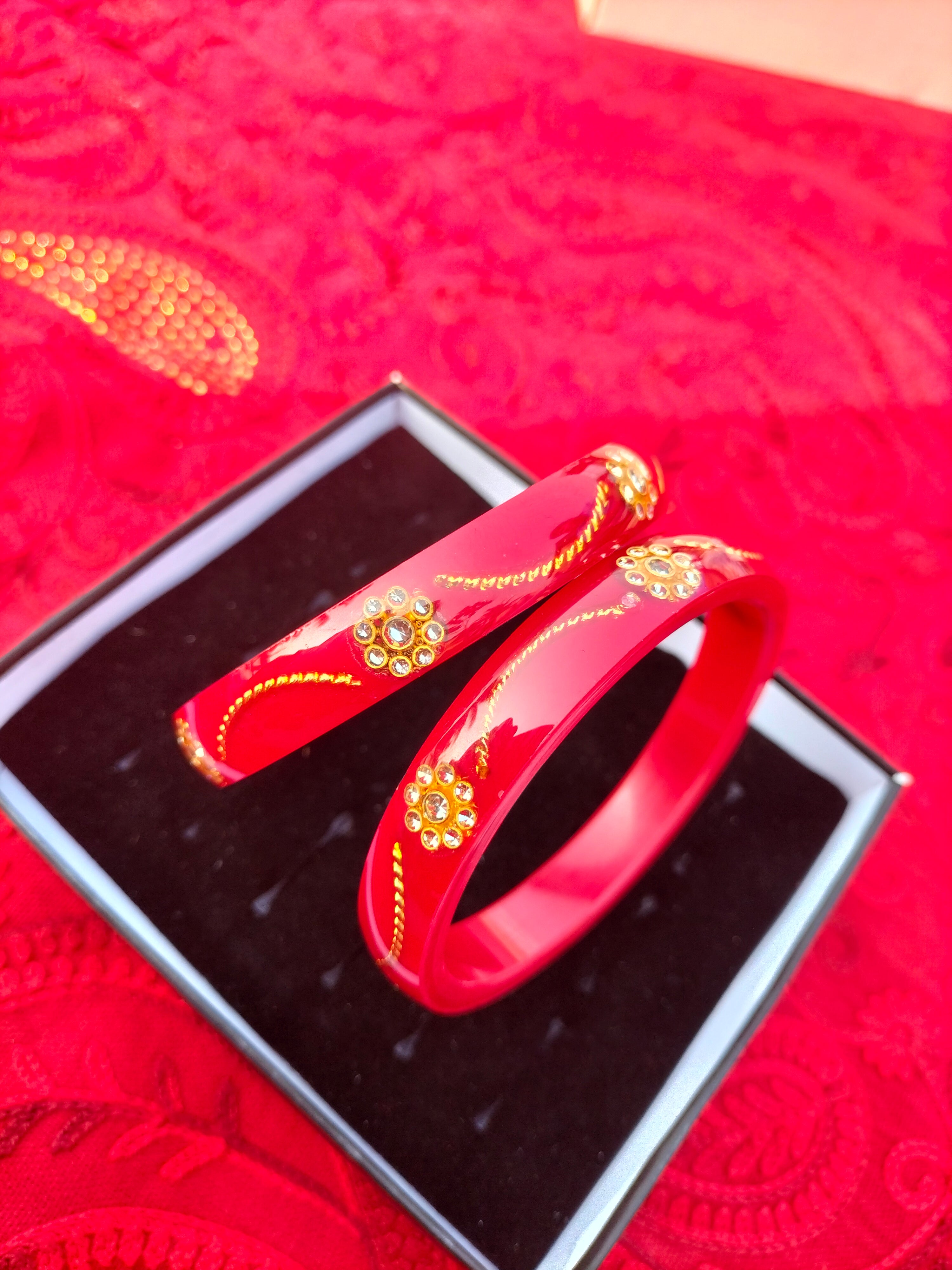 Elegant Ruby Red Gold-Plated Designer Bangles (Set of 2).