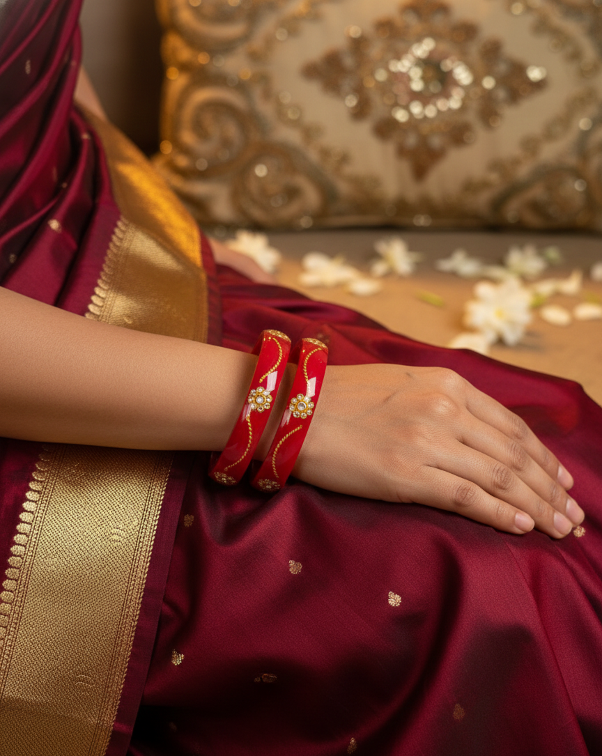 Elegant Ruby Red Gold-Plated Designer Bangles (Set of 2).