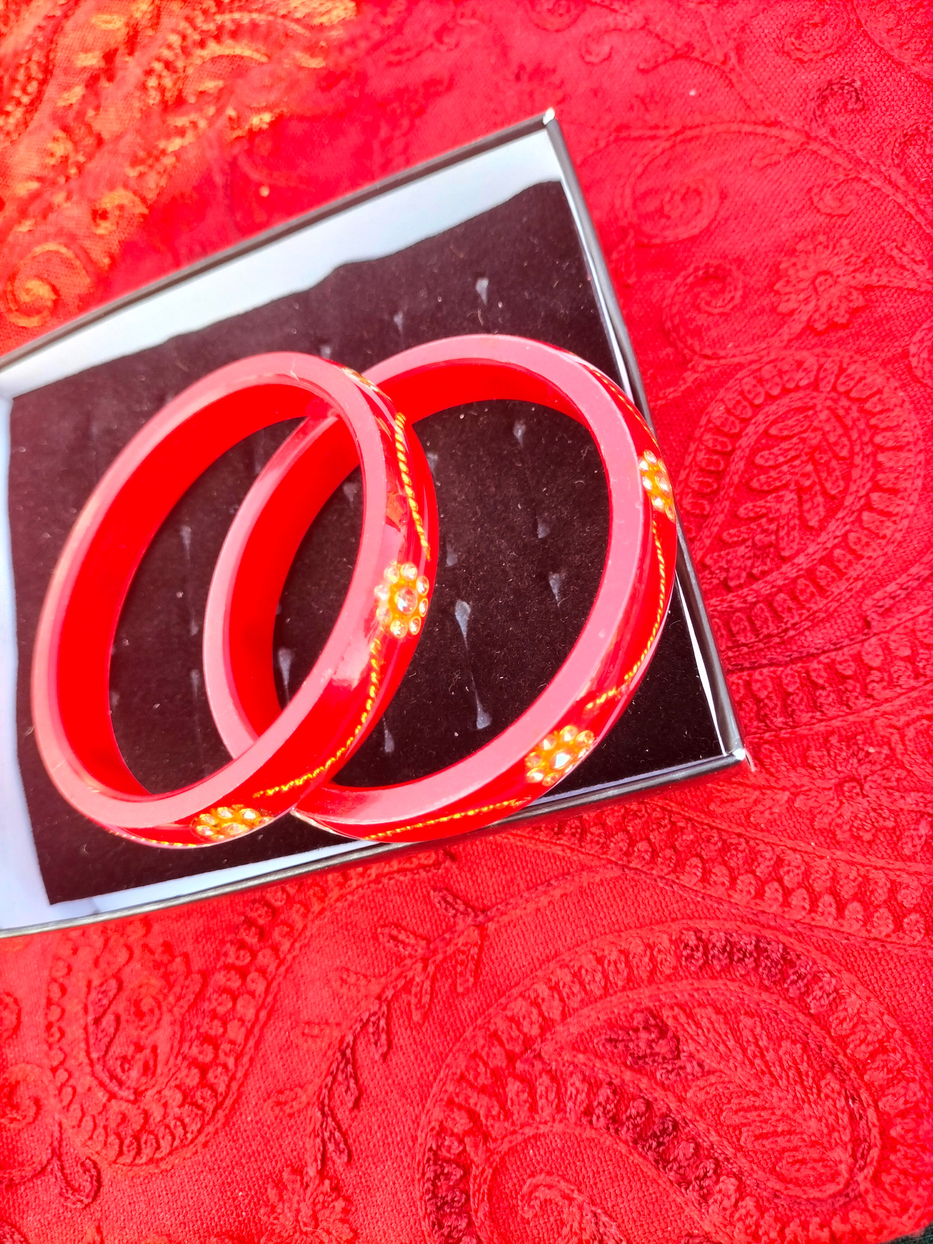 Elegant Ruby Red Gold-Plated Designer Bangles (Set of 2).