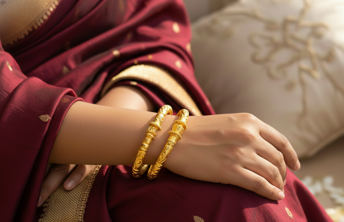 Traditional Gold-Plated Makar Mukhi Designer Bangles (Set of 2)