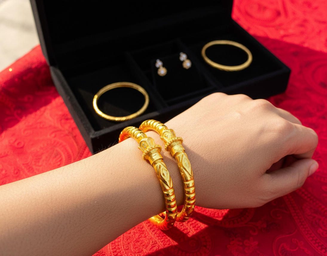 Traditional Gold-Plated Makar Mukhi Designer Bangles (Set of 2)